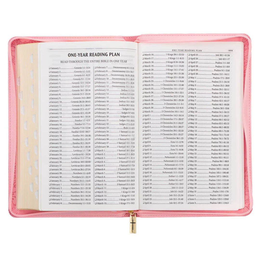 Blossom Pink Faux Leather King James Version Deluxe Gift Bible with Thumb Index and Zippered Closure