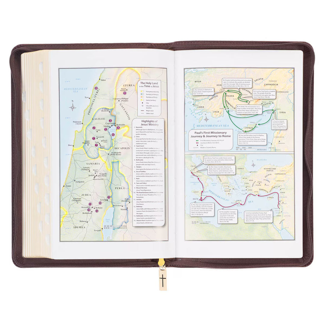 Walnut Brown Faux Leather King James Version Deluxe Gift Bible with Thumb Index and Zippered Closure