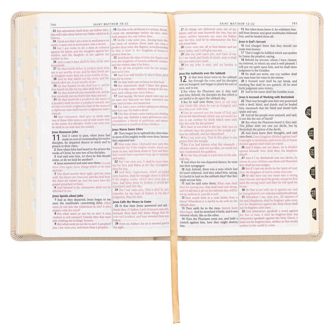 Pearlized Ivory Faux Leather King James Version Deluxe Gift Bible with Thumb Index