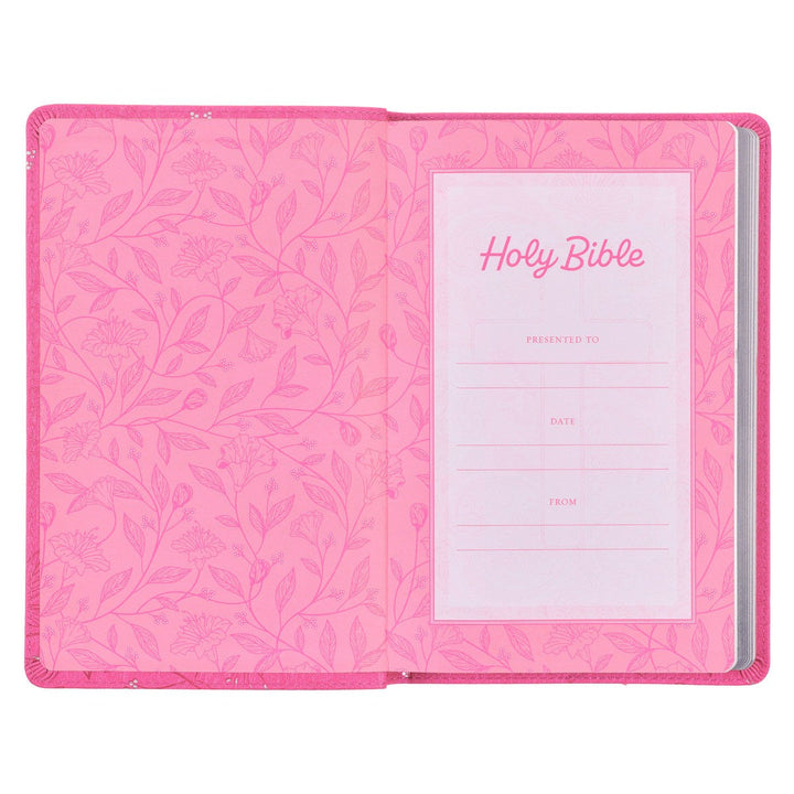 Pearlized Cherry Pink Faux Leather King James Version Gift Edition Bible (Font: 8-point) (No Bible Tabs)