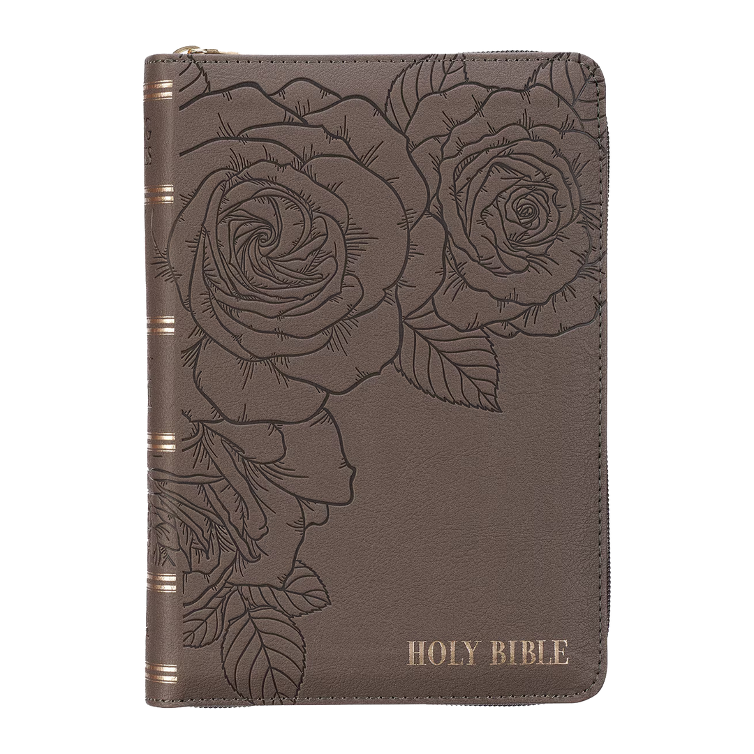 Floral Dusty Taupe Faux Leather Large Print Compact King James Version Bible