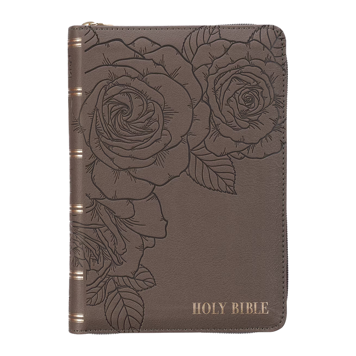 Floral Dusty Taupe Faux Leather Large Print Compact King James Version Bible