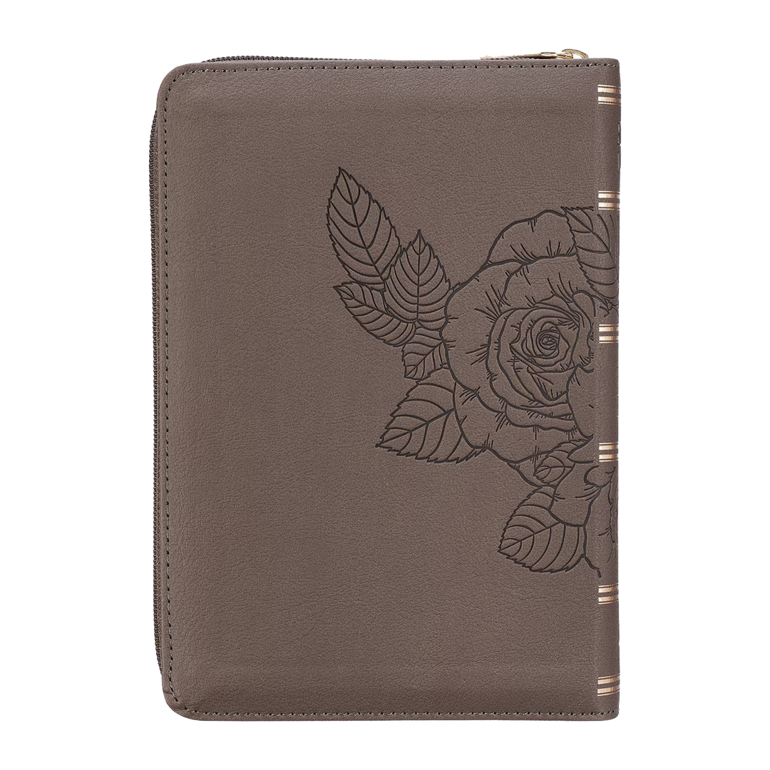 Floral Dusty Taupe Faux Leather Large Print Compact King James Version Bible