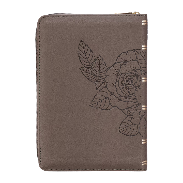 Floral Dusty Taupe Faux Leather Large Print Compact King James Version Bible