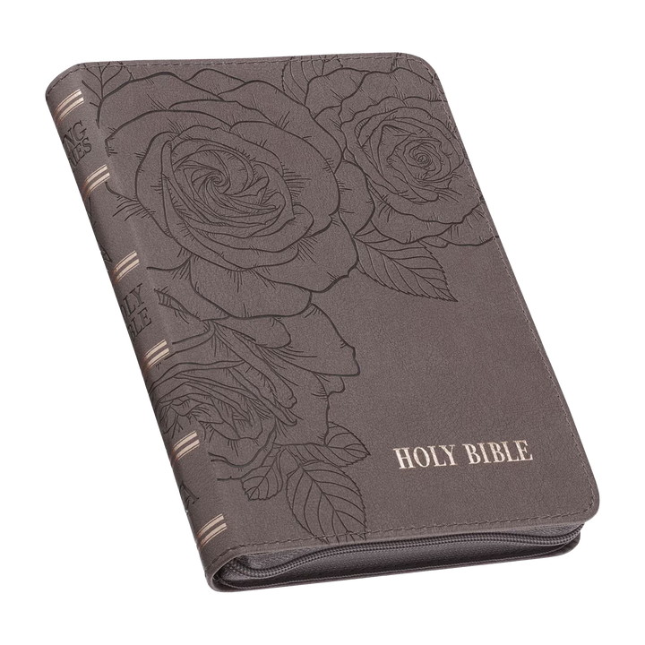 Floral Dusty Taupe Faux Leather Large Print Compact King James Version Bible