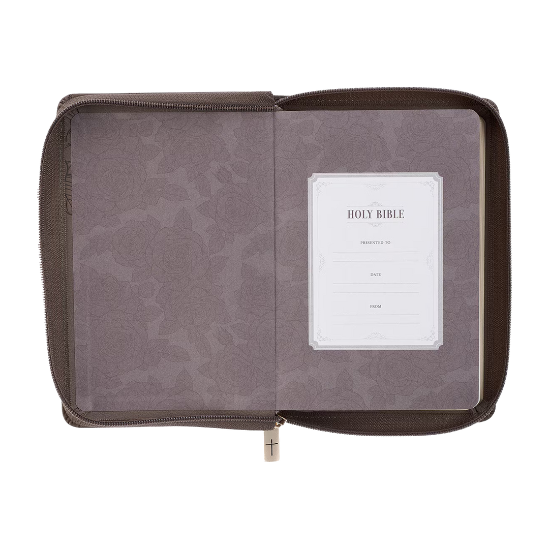 Floral Dusty Taupe Faux Leather Large Print Compact King James Version Bible