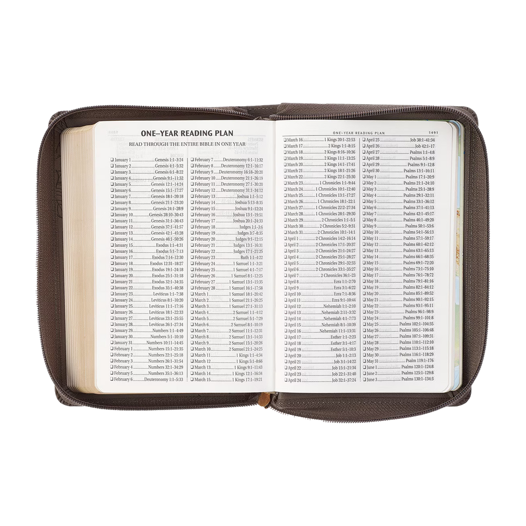 Floral Dusty Taupe Faux Leather Large Print Compact King James Version Bible