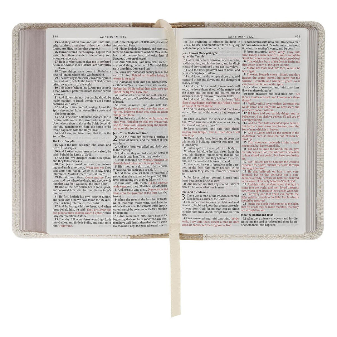 Pearlized White and Taupe Faux Leather King James Version Pocket Bible