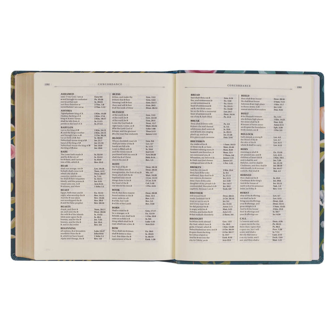 Teal Floral Ally Collection Large Print Faux Leather King James Version Note-taking Bible - Matthew 22:37