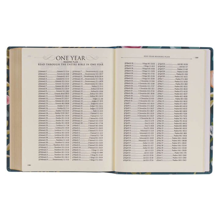 Teal Floral Ally Collection Large Print Faux Leather King James Version Note-taking Bible - Matthew 22:37