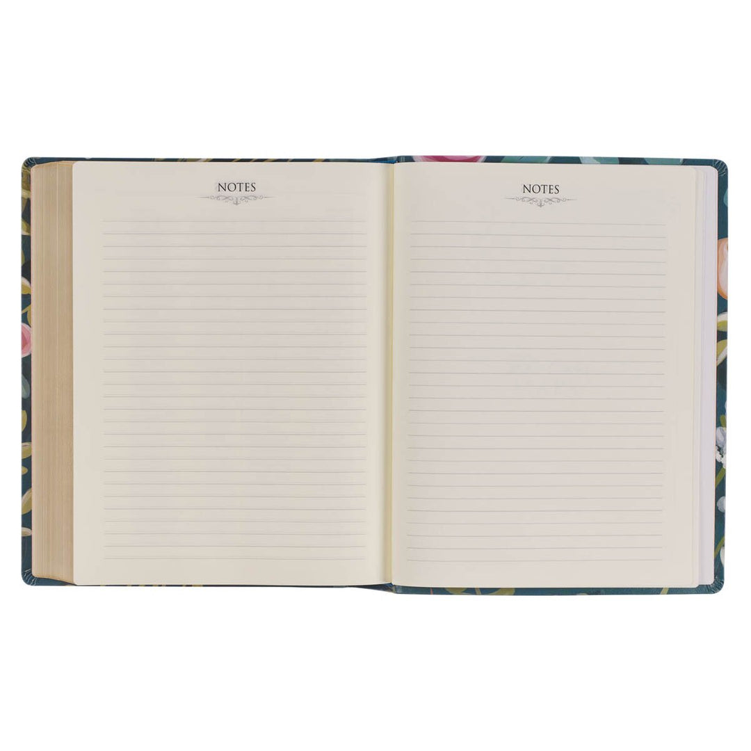 Teal Floral Ally Collection Large Print Faux Leather King James Version Note-taking Bible - Matthew 22:37