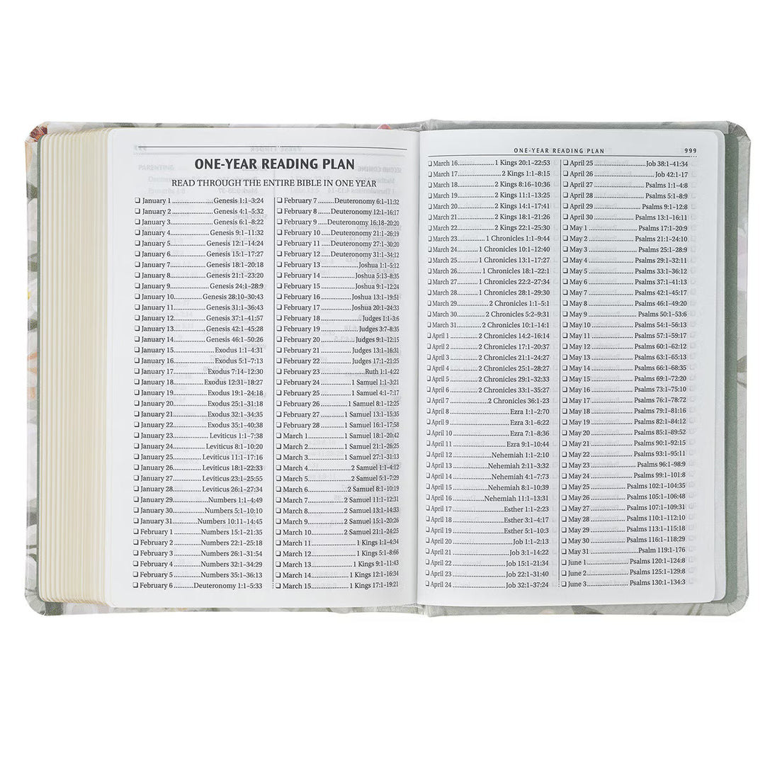 Lichen Gray Floral Faux Leather Hardcover King James Version Bible - Psalm 23:3