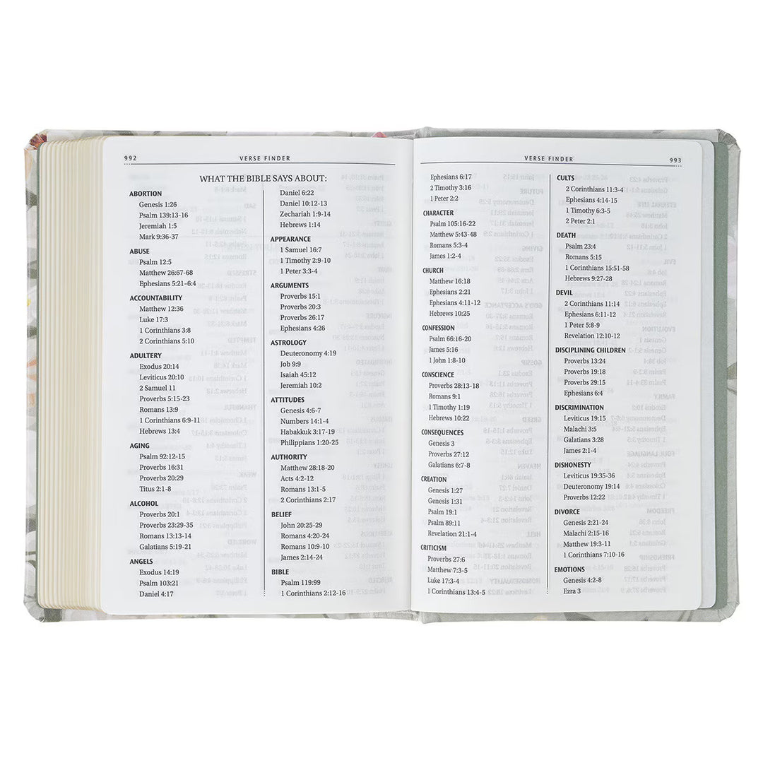 Lichen Gray Floral Faux Leather Hardcover King James Version Bible - Psalm 23:3
