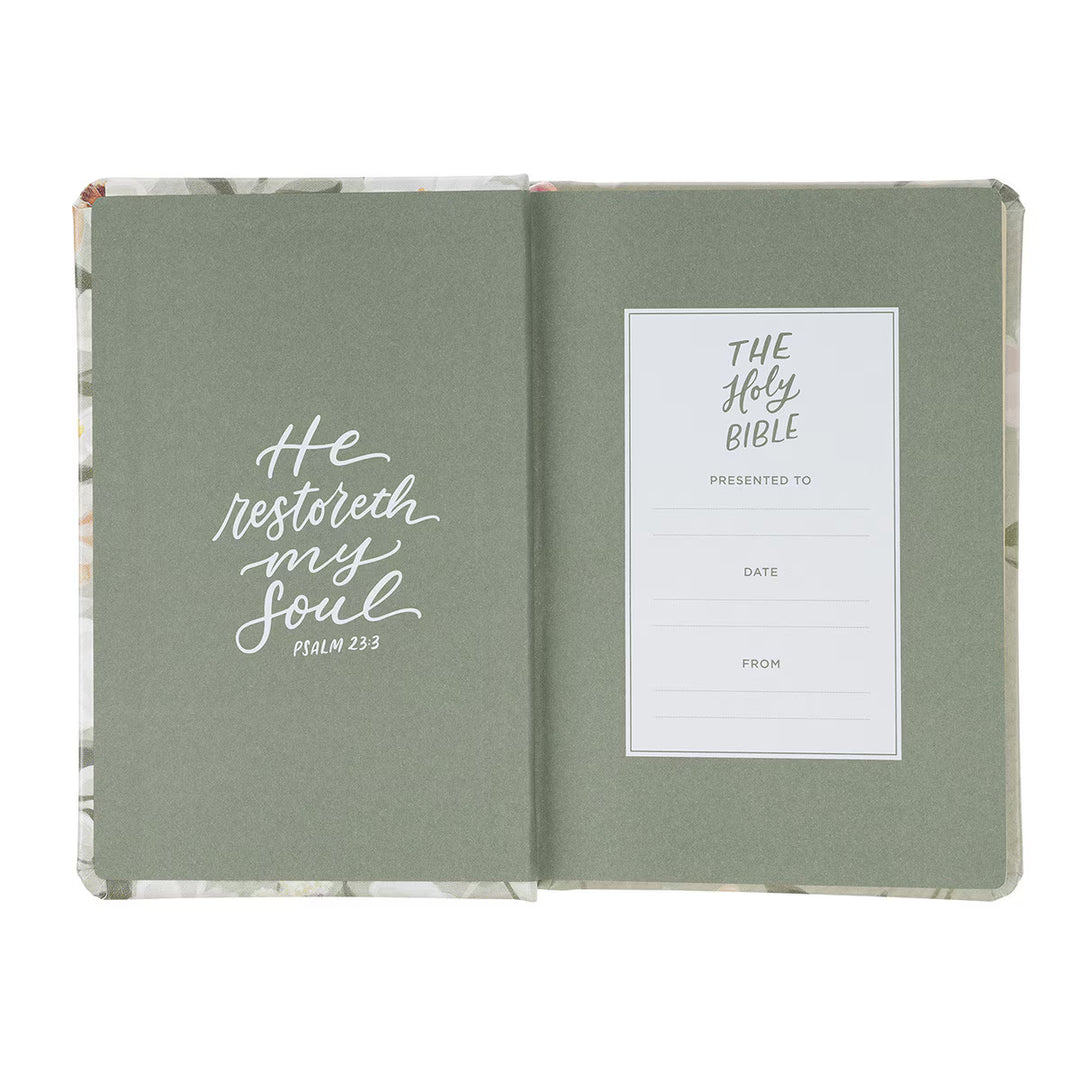 Lichen Gray Floral Faux Leather Hardcover King James Version Bible - Psalm 23:3