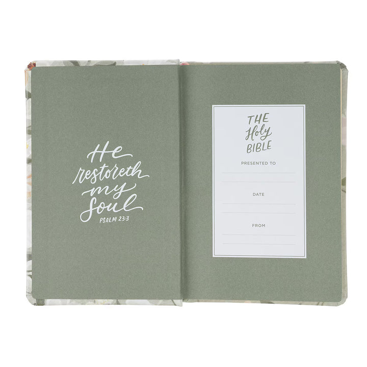 Lichen Gray Floral Faux Leather Hardcover King James Version Bible - Psalm 23:3