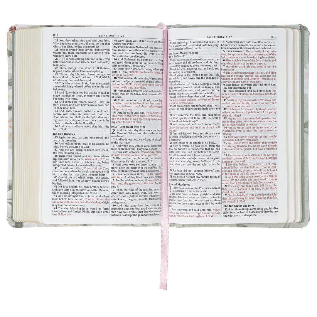 Lichen Gray Floral Faux Leather Hardcover King James Version Bible - Psalm 23:3