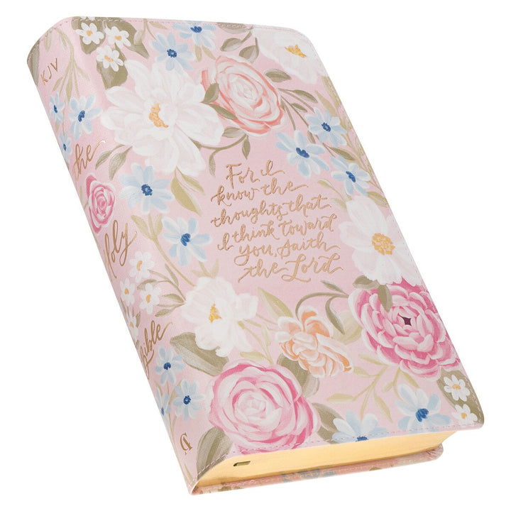 Pink Floral Faux Leather Giant Print Standard-Size King James Version Bible with Thumb Index