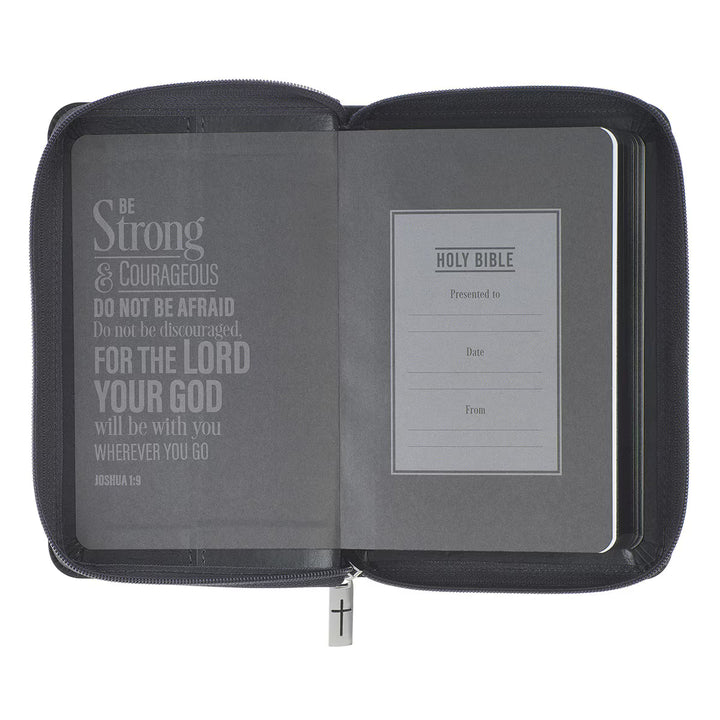 Gray Lion Faux Leather King James Version Pocket Bible with Zipper Closure