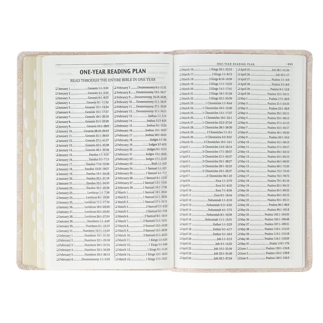 Pale Pink Floral Faux Leather King James Version Deluxe Gift Bible with Thumb Index