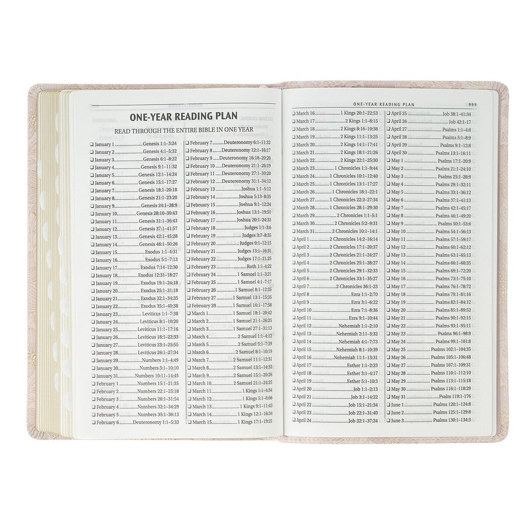 Pale Pink Floral Faux Leather King James Version Deluxe Gift Bible with Thumb Index