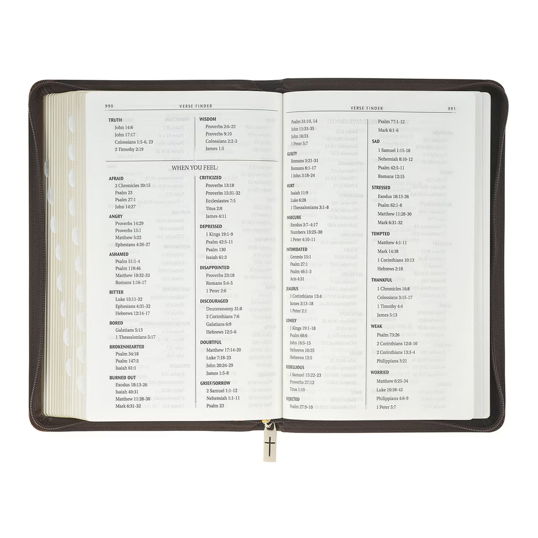 Crown of Thorns Two-tone Brown Faux Leather King James Version Deluxe Gift Bible with Thumb Index and Zipper Closure