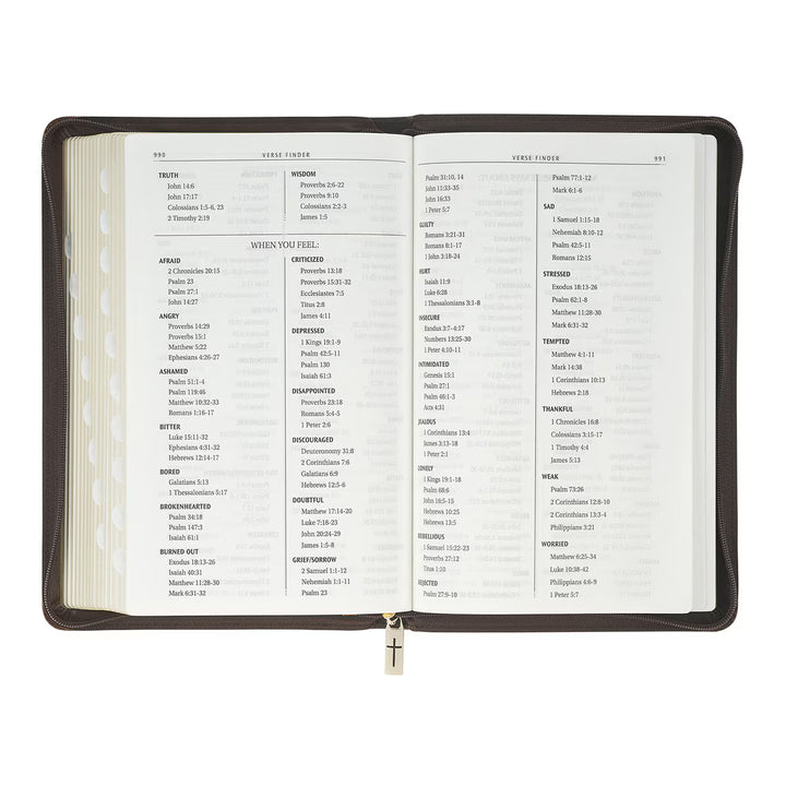 Crown of Thorns Two-tone Brown Faux Leather King James Version Deluxe Gift Bible with Thumb Index and Zipper Closure