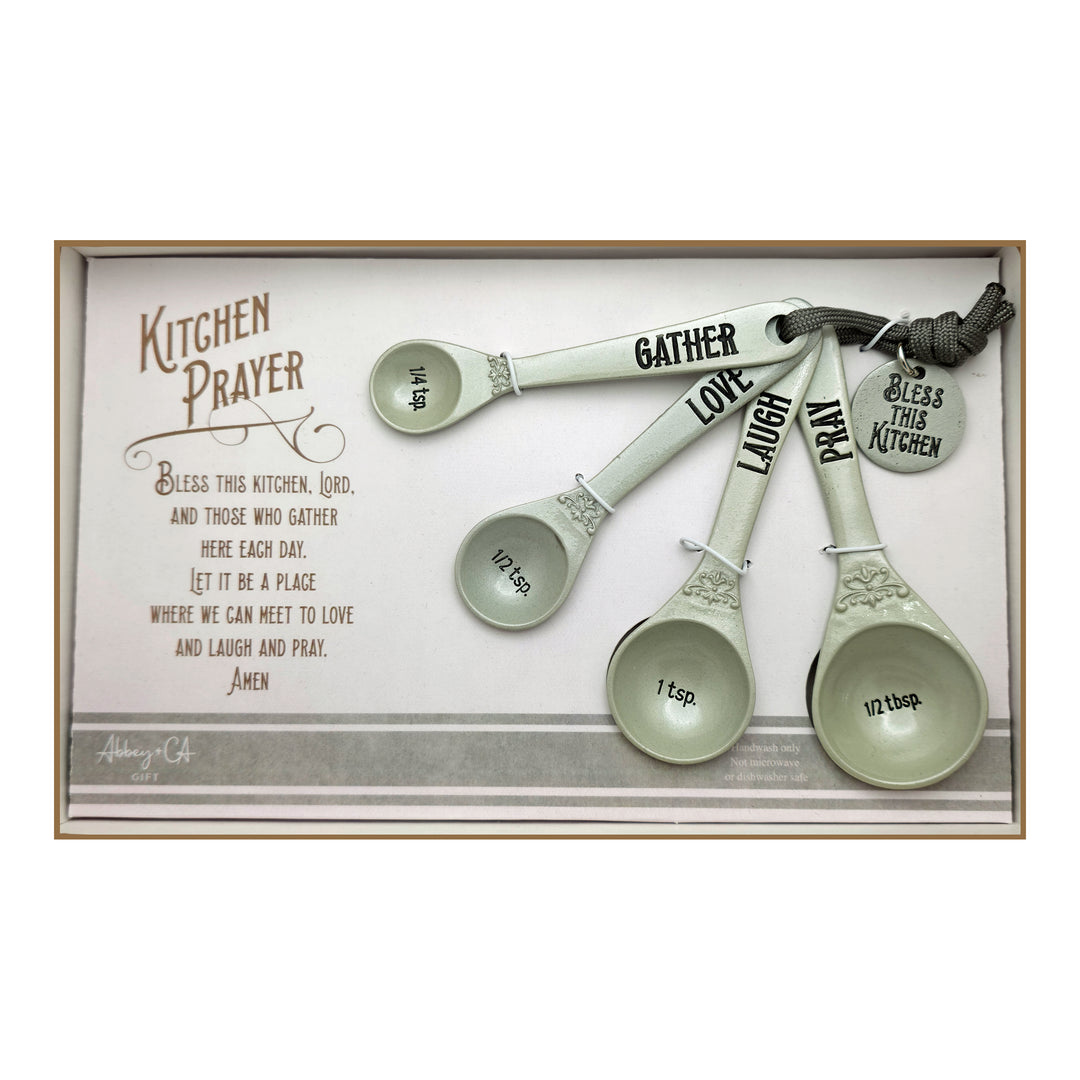 Kitchen Prayer - Metal Measuring Spoon Set, Set of 4 Measuring Spoons Gift Set for Christian Men and Women