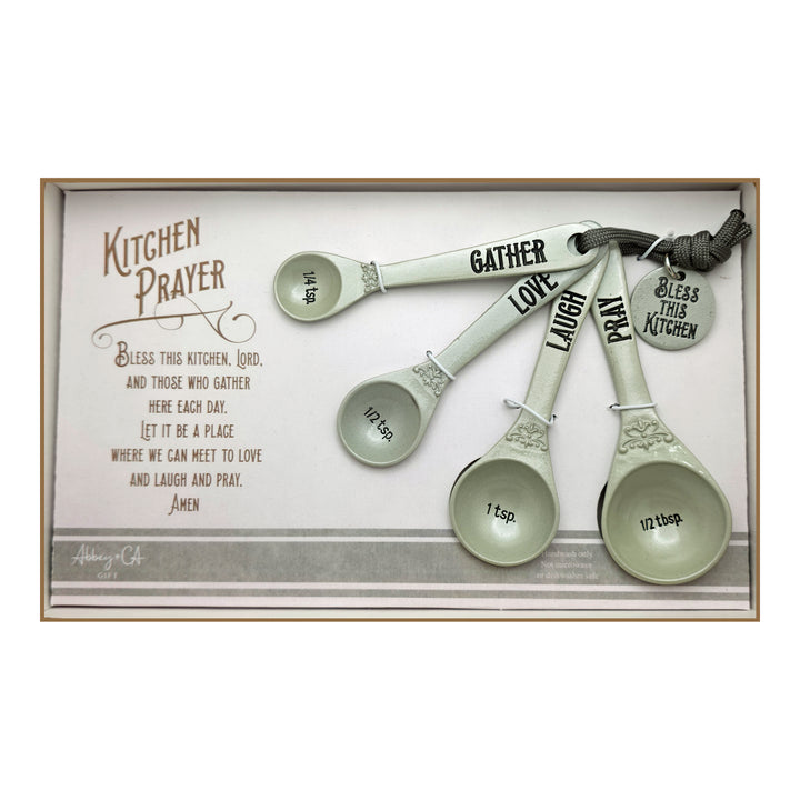 Kitchen Prayer - Metal Measuring Spoon Set, Set of 4 Measuring Spoons Gift Set for Christian Men and Women