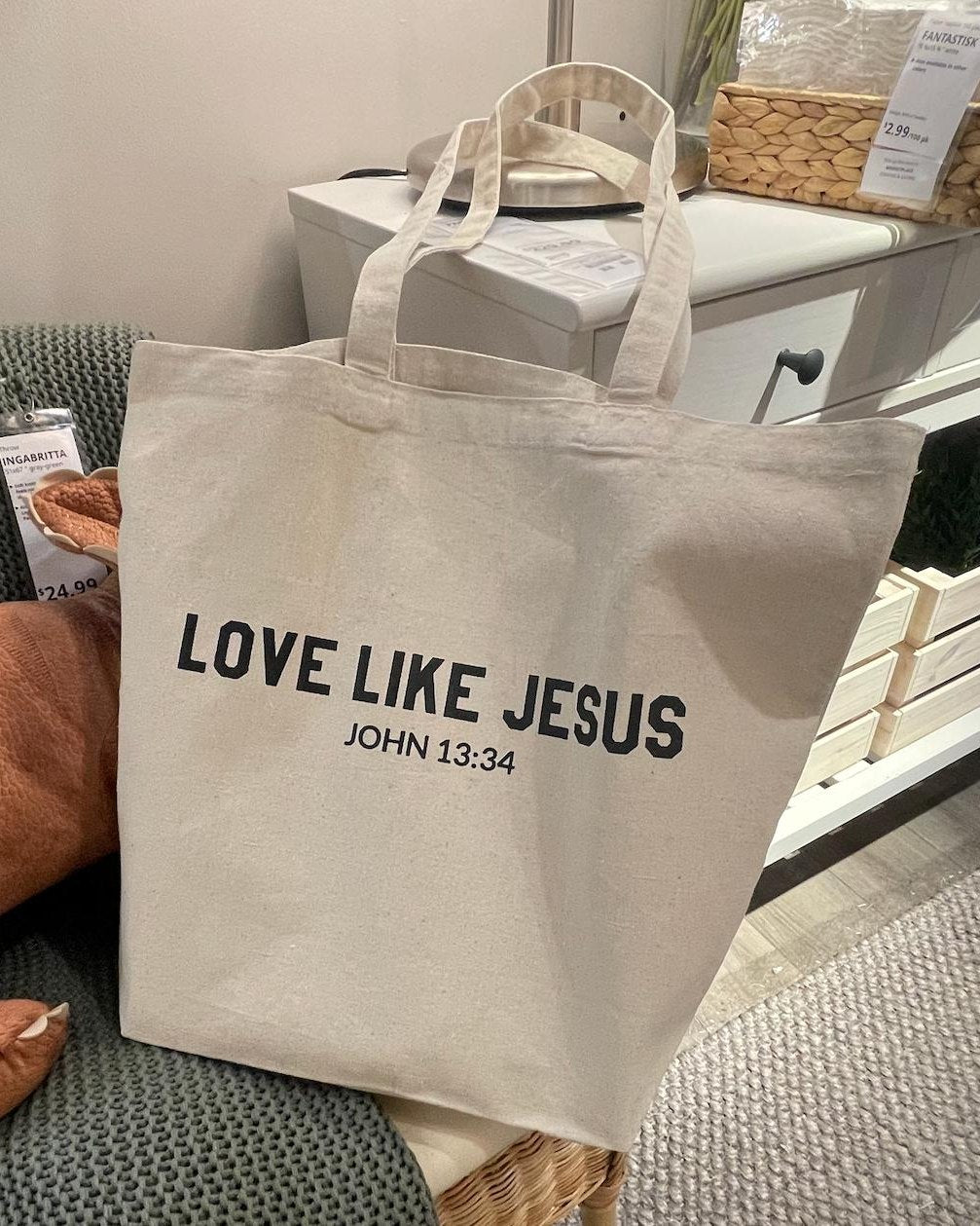 Love Like Jesus Christian Canvas Tote Bag, Bible Faith Gift