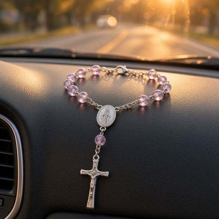 Lt Amethyst Bead - Car Rosary