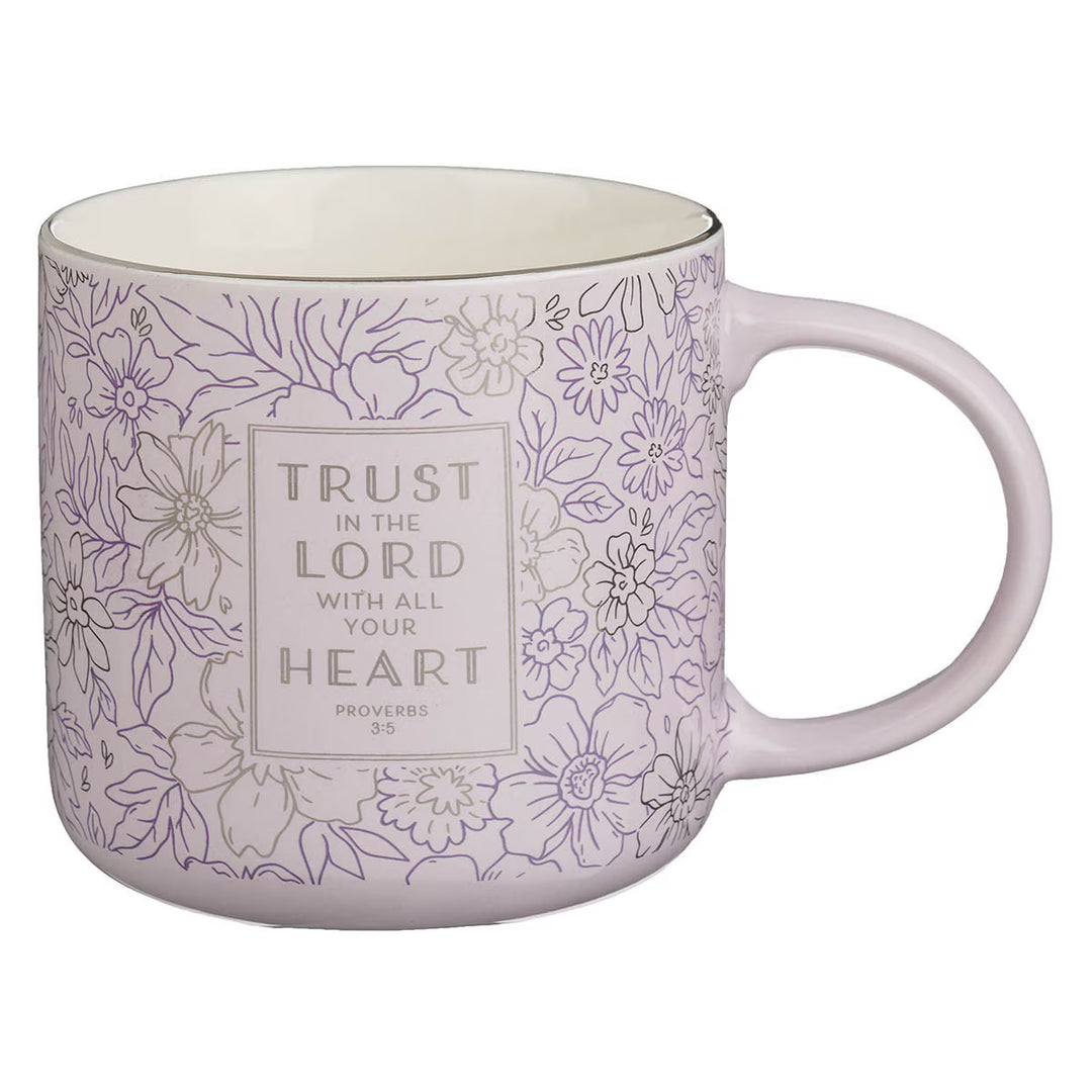 Trust in the Lord Purple Spring Floral Ceramic Coffee Mug - Proverbs 3:5