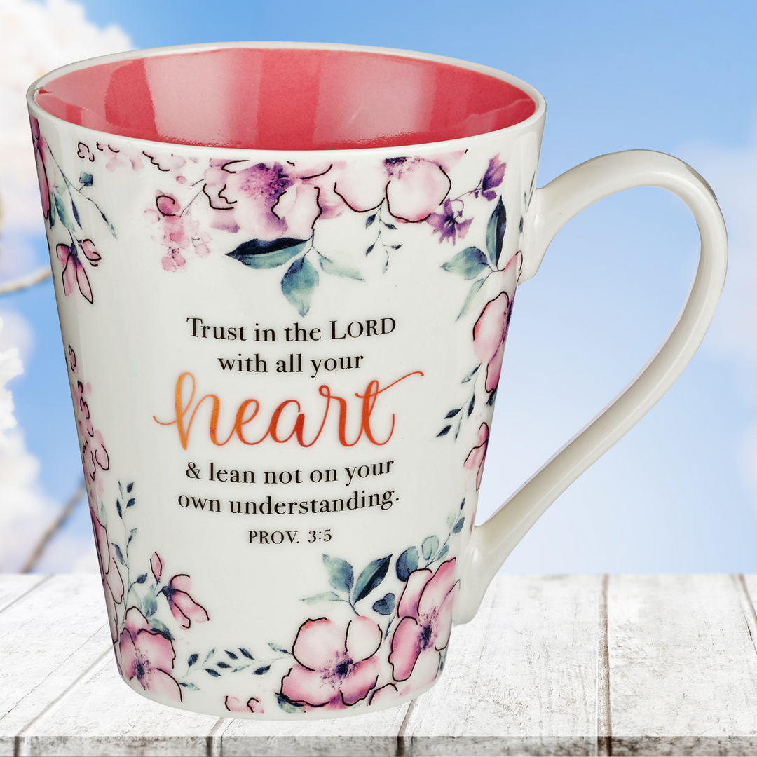 Trust in the Lord Pink Floral Ceramic Coffee Mug - Proverbs 3:5