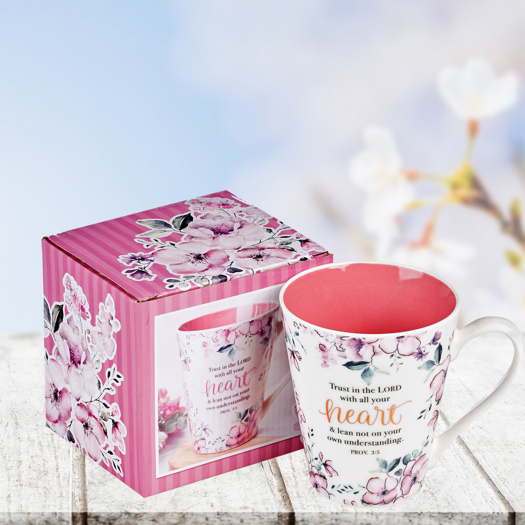 Trust in the Lord Pink Floral Ceramic Coffee Mug - Proverbs 3:5