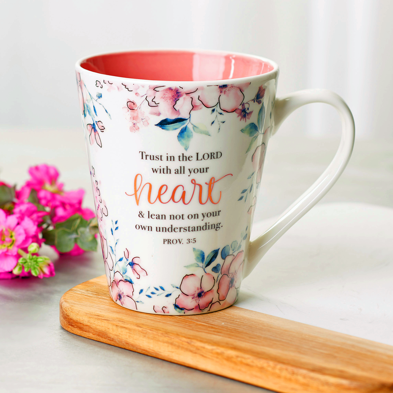 Trust in the Lord Pink Floral Ceramic Coffee Mug - Proverbs 3:5