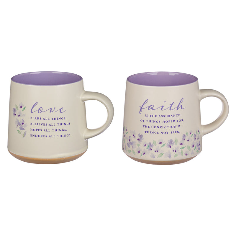 Faith and Love Lilac Purple Ceramic Coffee Mug Set