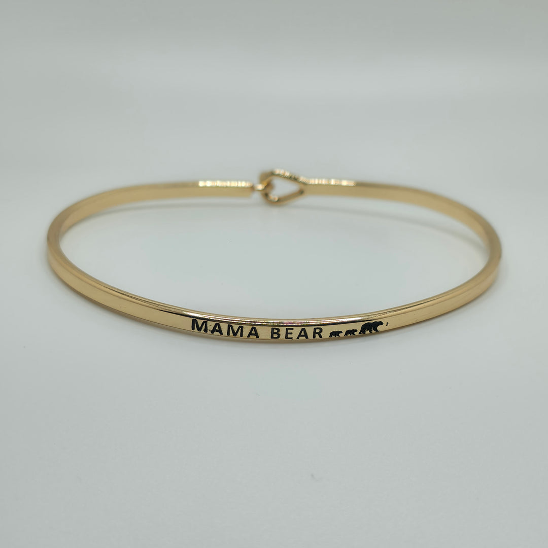 MAMA BEAR Inspirational Message Bracelet Positive Message Engraved Thin Bangle - Jewelry
