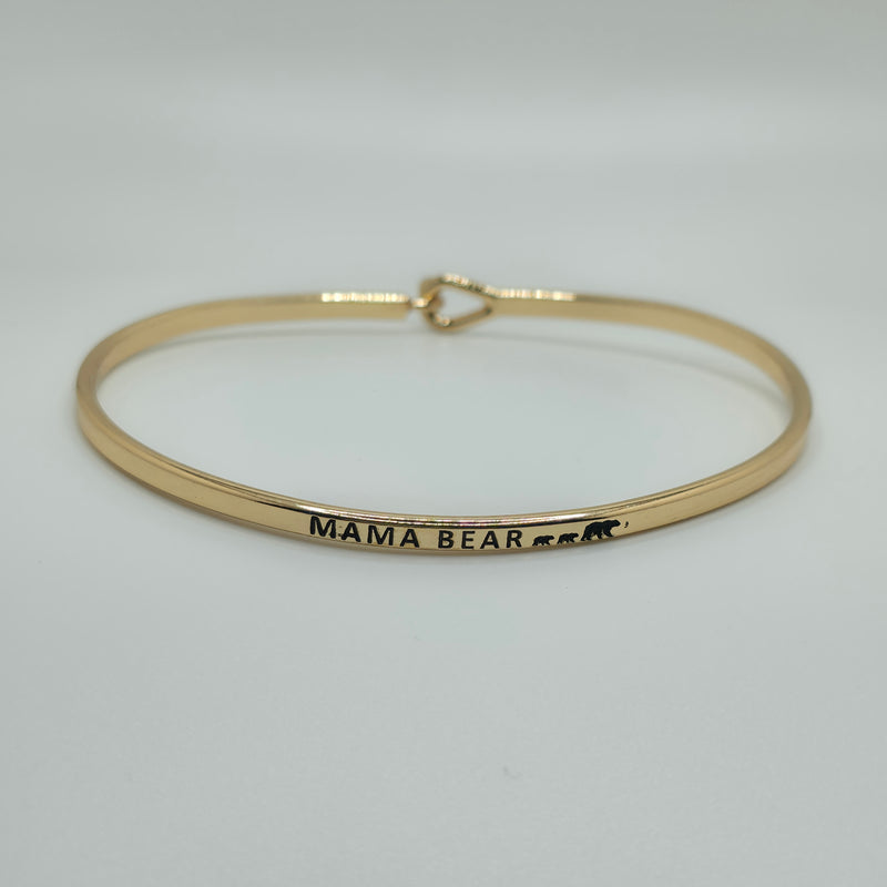 MAMA BEAR Inspirational Message Bracelet Positive Message Engraved Thin Bangle - Jewelry