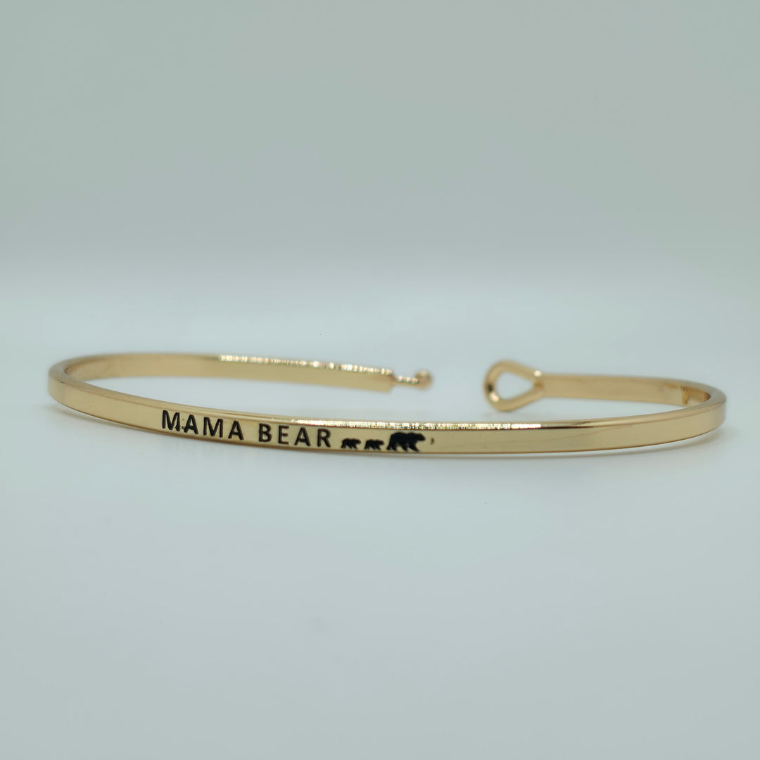 MAMA BEAR Inspirational Message Bracelet Positive Message Engraved Thin Bangle - Jewelry