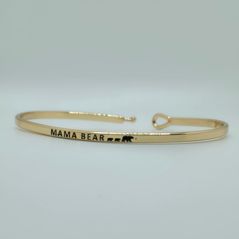 MAMA BEAR Inspirational Message Bracelet Positive Message Engraved Thin Bangle - Jewelry