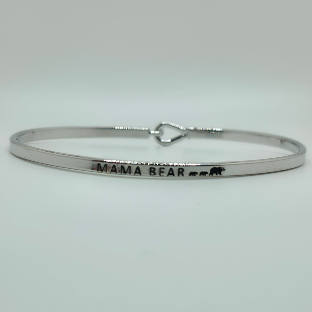 MAMA BEAR Inspirational Message Bracelet Positive Message Engraved Thin Bangle - Jewelry