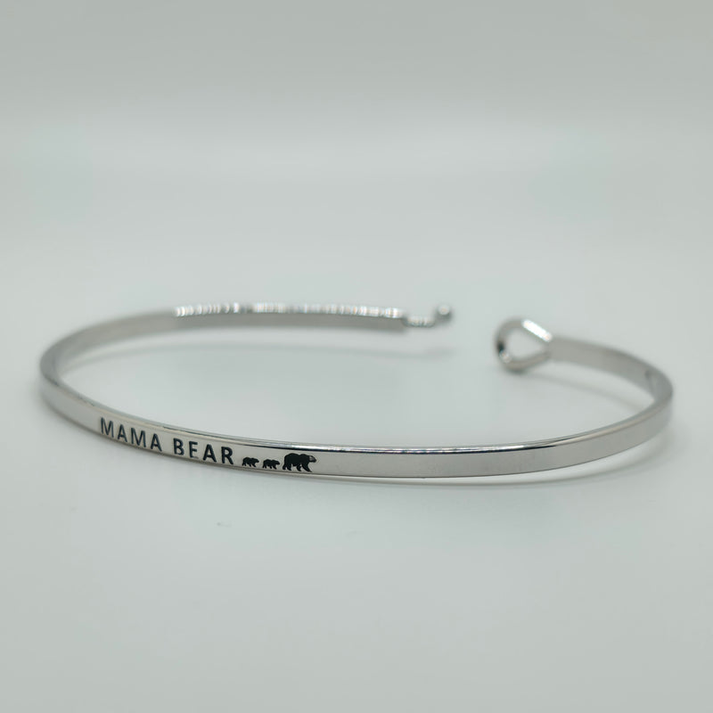 MAMA BEAR Inspirational Message Bracelet Positive Message Engraved Thin Bangle - Jewelry