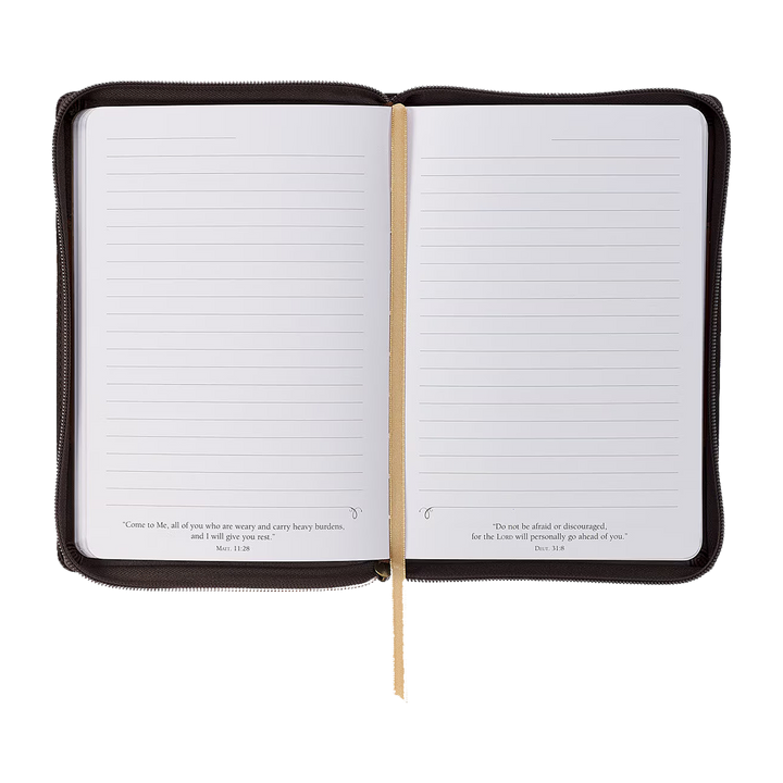 Man of God Honey-brown and Espresso Faux Leather Journal with Zipper Closure - 1 Timothy 6:11