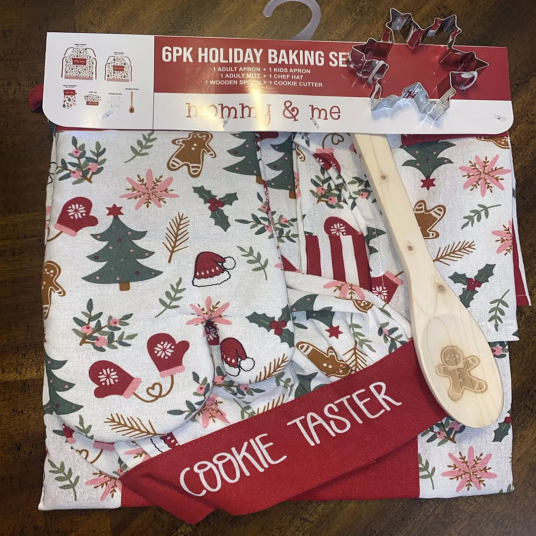 6 Pack Holiday Mommy &amp; Me Baking Cookie Taster Baker Cooking Christmas Apron Set (Christmas Tree)