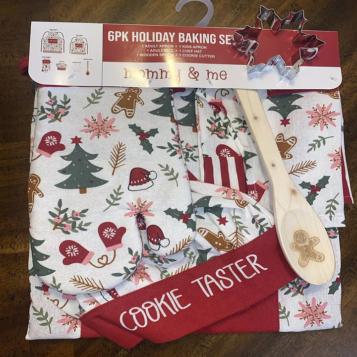 6 Pack Holiday Mommy &amp; Me Baking Cookie Taster Baker Cooking Christmas Apron Set (Christmas Tree)