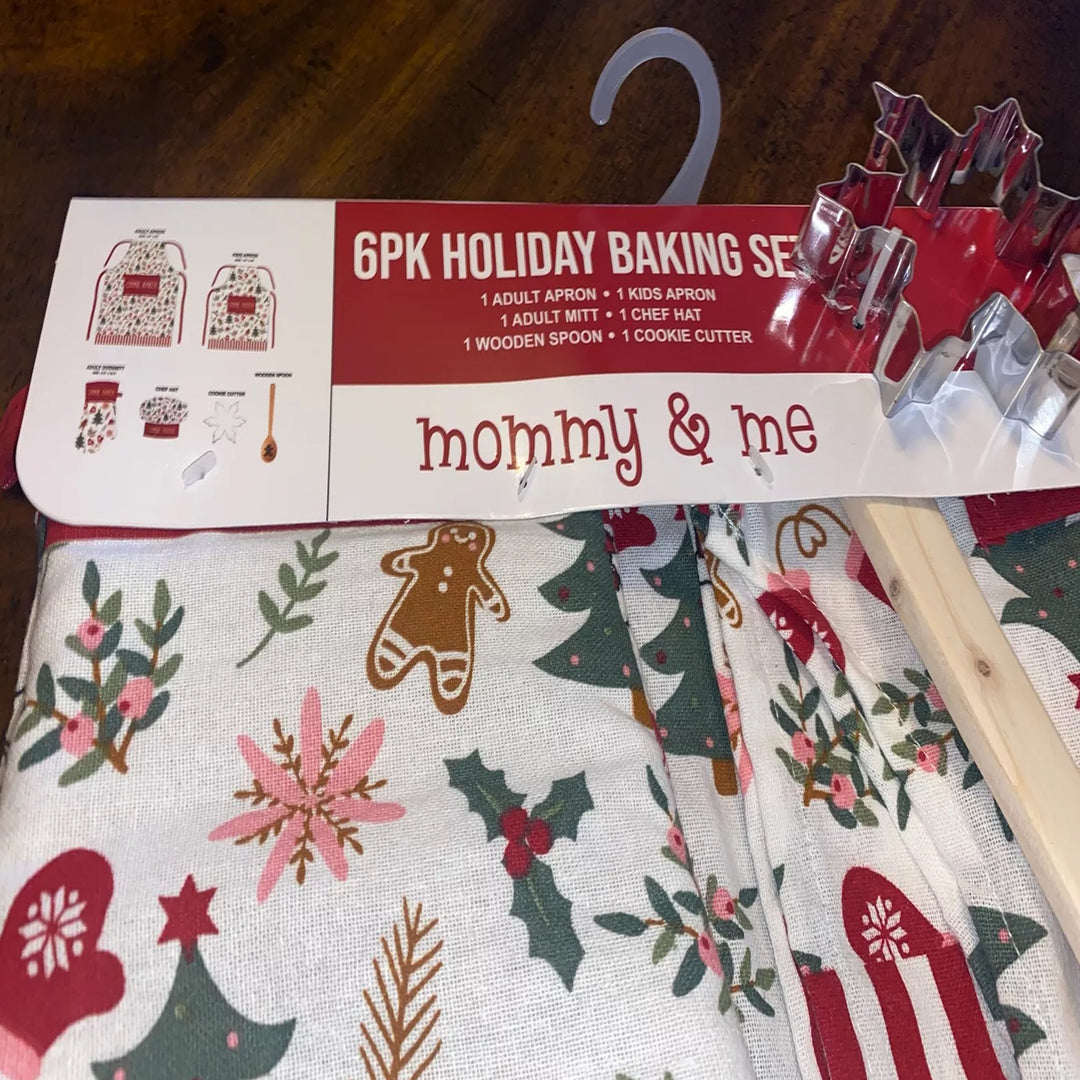 6 Pack Holiday Mommy &amp; Me Baking Cookie Taster Baker Cooking Christmas Apron Set (Christmas Tree)