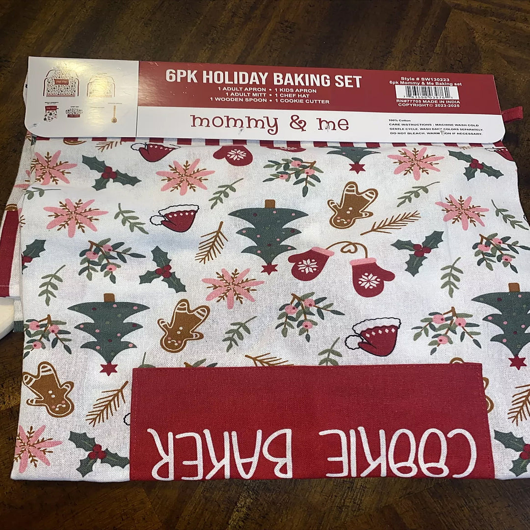 6 Pack Holiday Mommy &amp; Me Baking Cookie Taster Baker Cooking Christmas Apron Set (Christmas Tree)