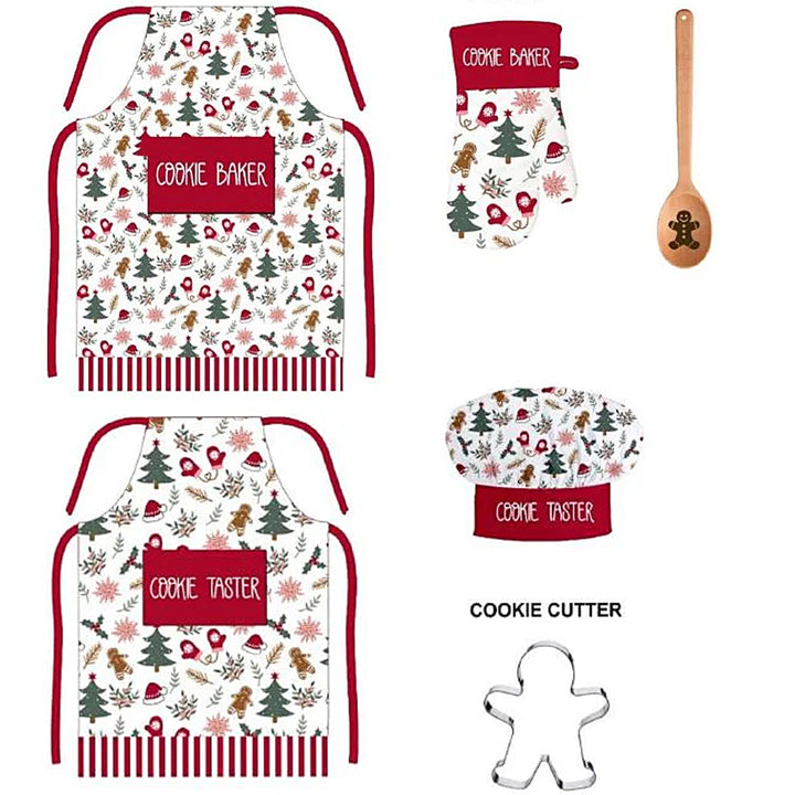6 Pack Holiday Mommy &amp; Me Baking Cookie Taster Baker Cooking Christmas Apron Set (Christmas Tree)