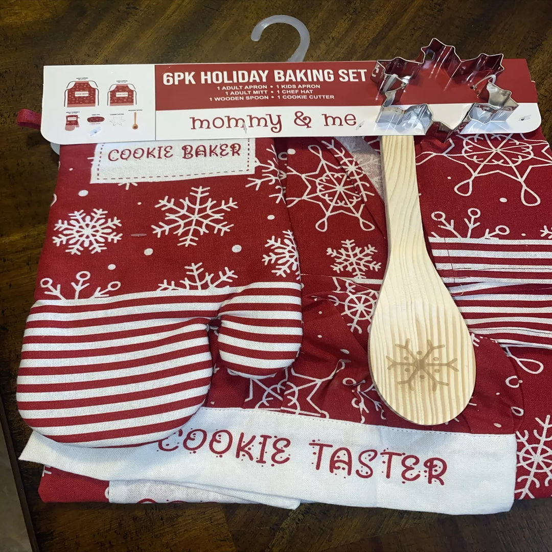 6 Pack Holiday Mommy &amp; Me Baking Cookie Taster Baker Cooking Christmas Apron Set (Snowflakes)