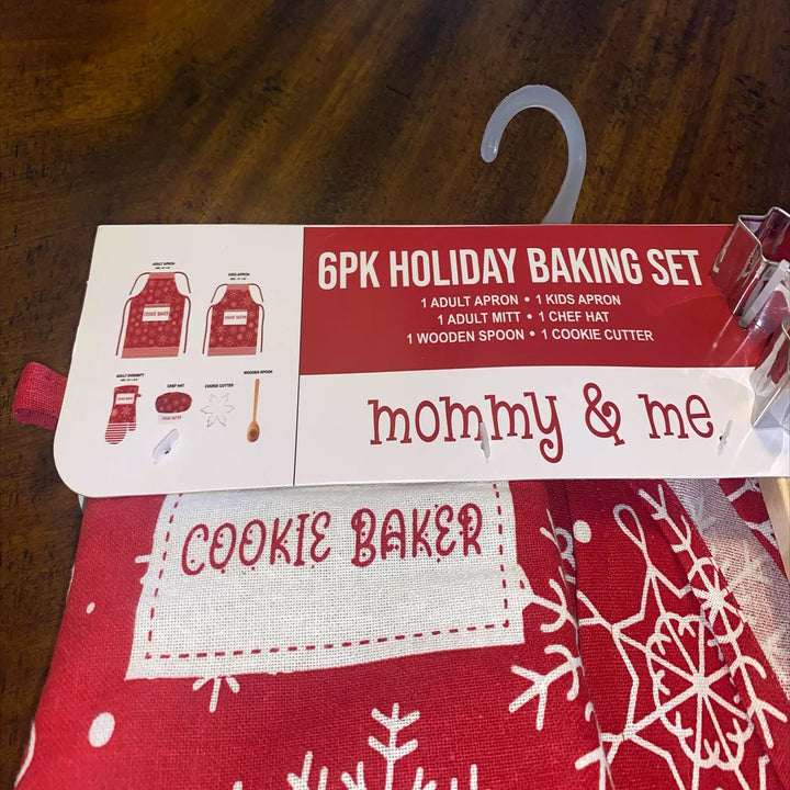 6 Pack Holiday Mommy &amp; Me Baking Cookie Taster Baker Cooking Christmas Apron Set (Snowflakes)