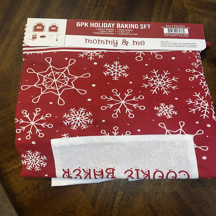 6 Pack Holiday Mommy &amp; Me Baking Cookie Taster Baker Cooking Christmas Apron Set (Snowflakes)